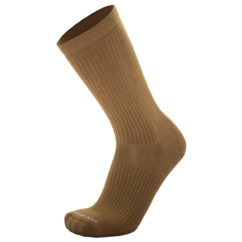 LEGEND Compression Tactical Socks, Warm Weather Moisture Wicking Nylon Mid-Calf Military Boot Socks for Men and Women, Made in the USA, Coyote Brown, Small - Image 1